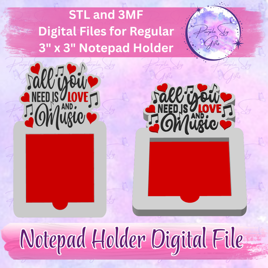 All You Need Is Love And Music Notepad Holder Digital STL and 3MF Files