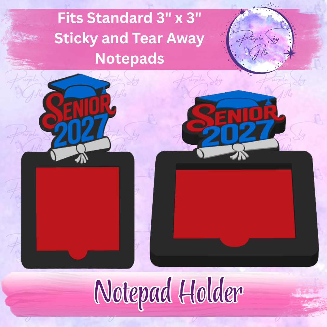 Senior 2027 Cap and Diploma 3"x3" Sticky/Tear Away Notes Notepad Holders