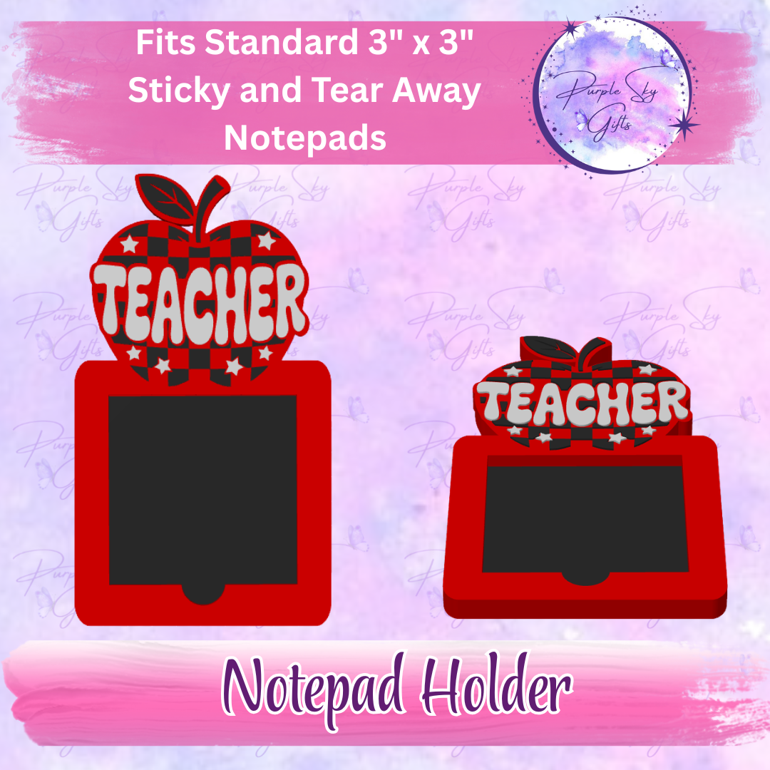 Checkered Print Teacher Apple 3"x3" Sticky/Tear Away Notes Notepad Holders
