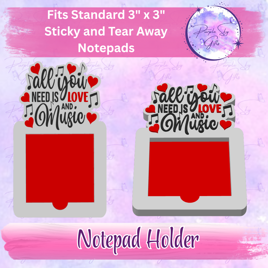 All You Need Is Love And Music 3"x3" Sticky/Tear Away Notes Notepad Holders
