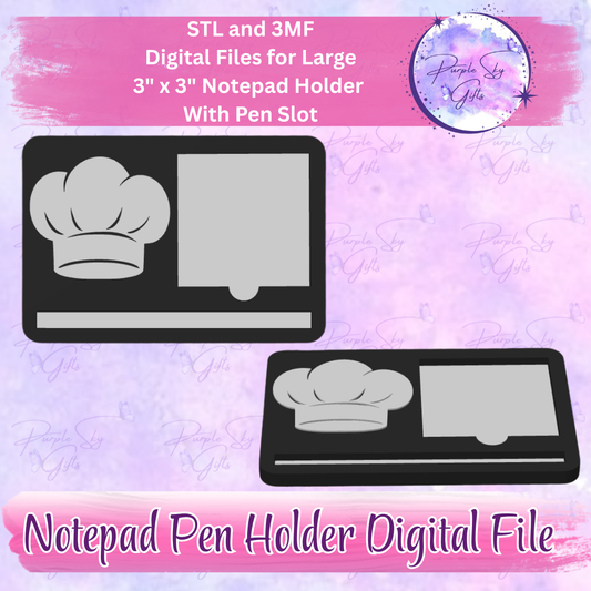 Chef's Hat Notepad Holder Digital STL and 3MF Files - Large Design With Pen Holder