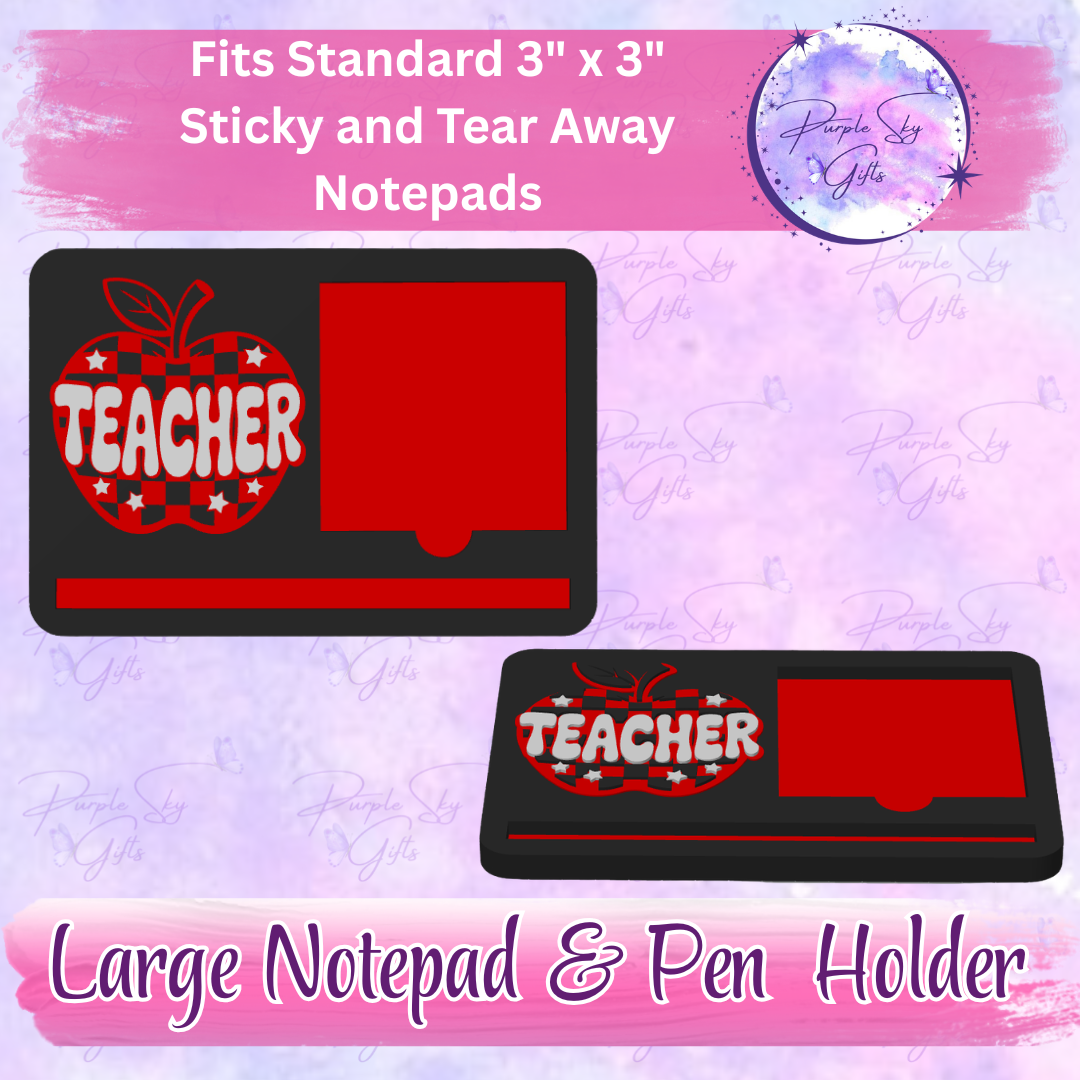 Checkered Print Teacher Apple 3"x3" Sticky/Tear Away Notes Notepad Holders