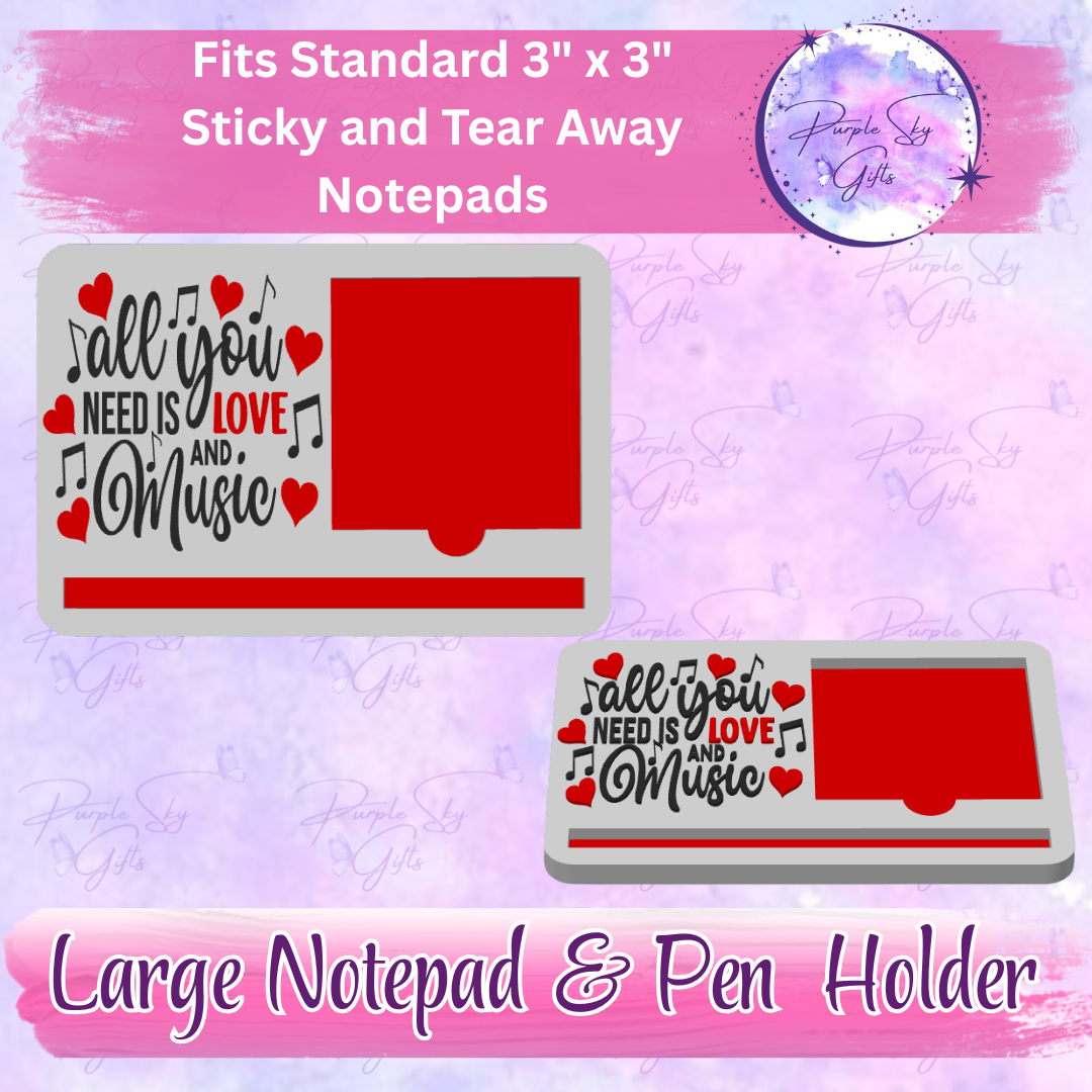 All You Need Is Love And Music 3"x3" Sticky/Tear Away Notes Notepad Holders