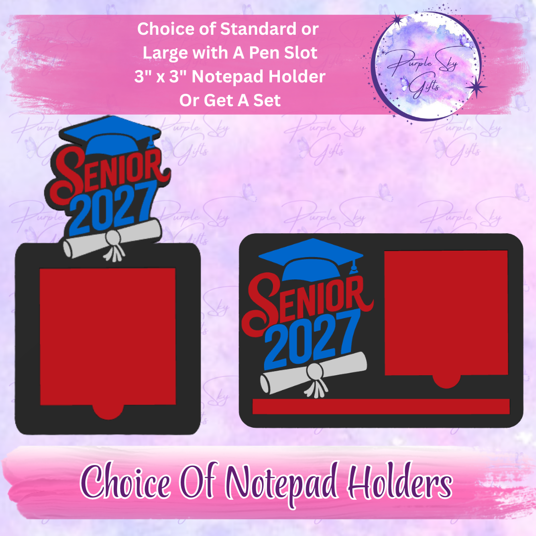 Senior 2027 Cap and Diploma 3"x3" Sticky/Tear Away Notes Notepad Holders