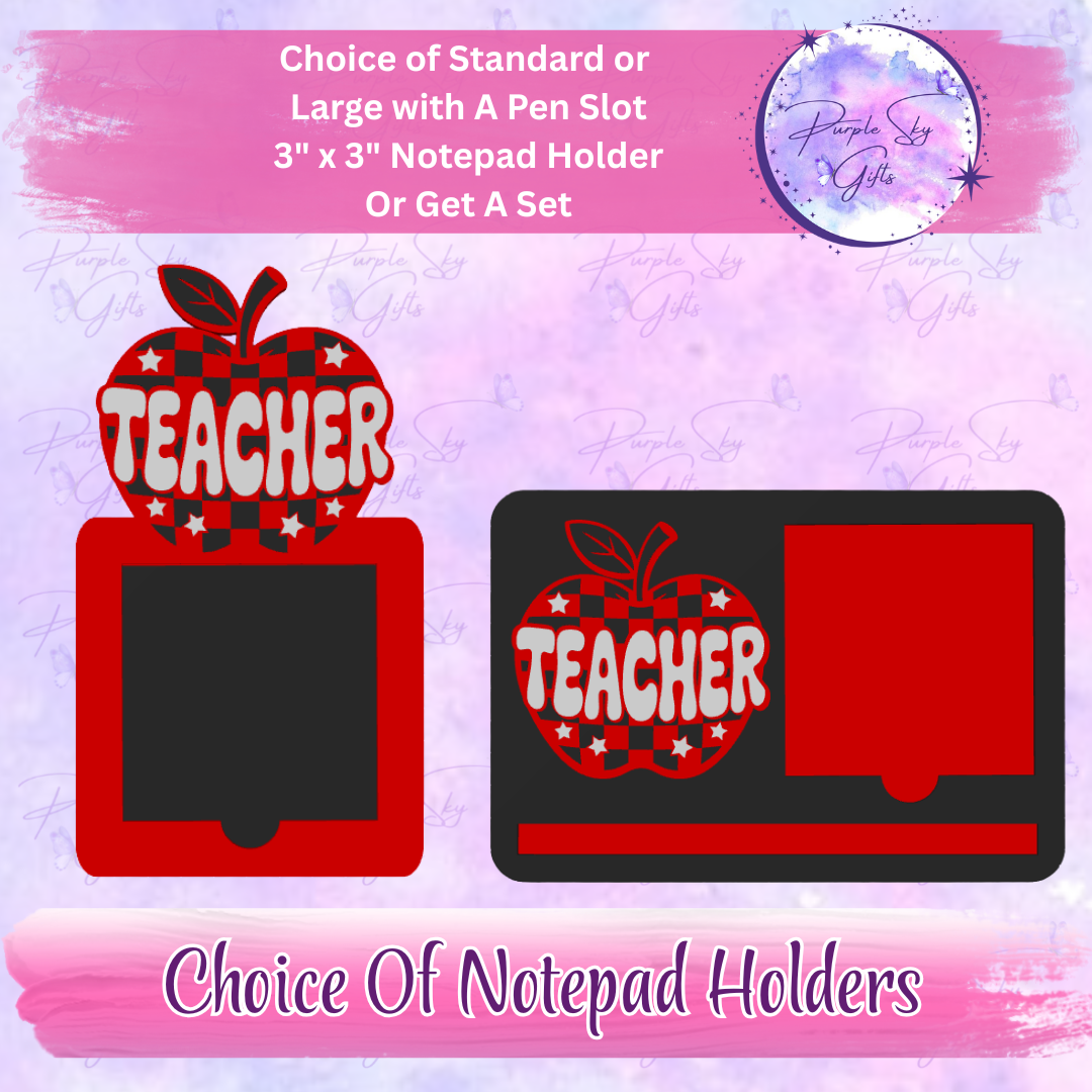 Checkered Print Teacher Apple 3"x3" Sticky/Tear Away Notes Notepad Holders