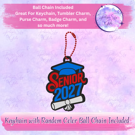 Senior 2027 Cap and Diploma Keychain with Random Colored Ball Chain