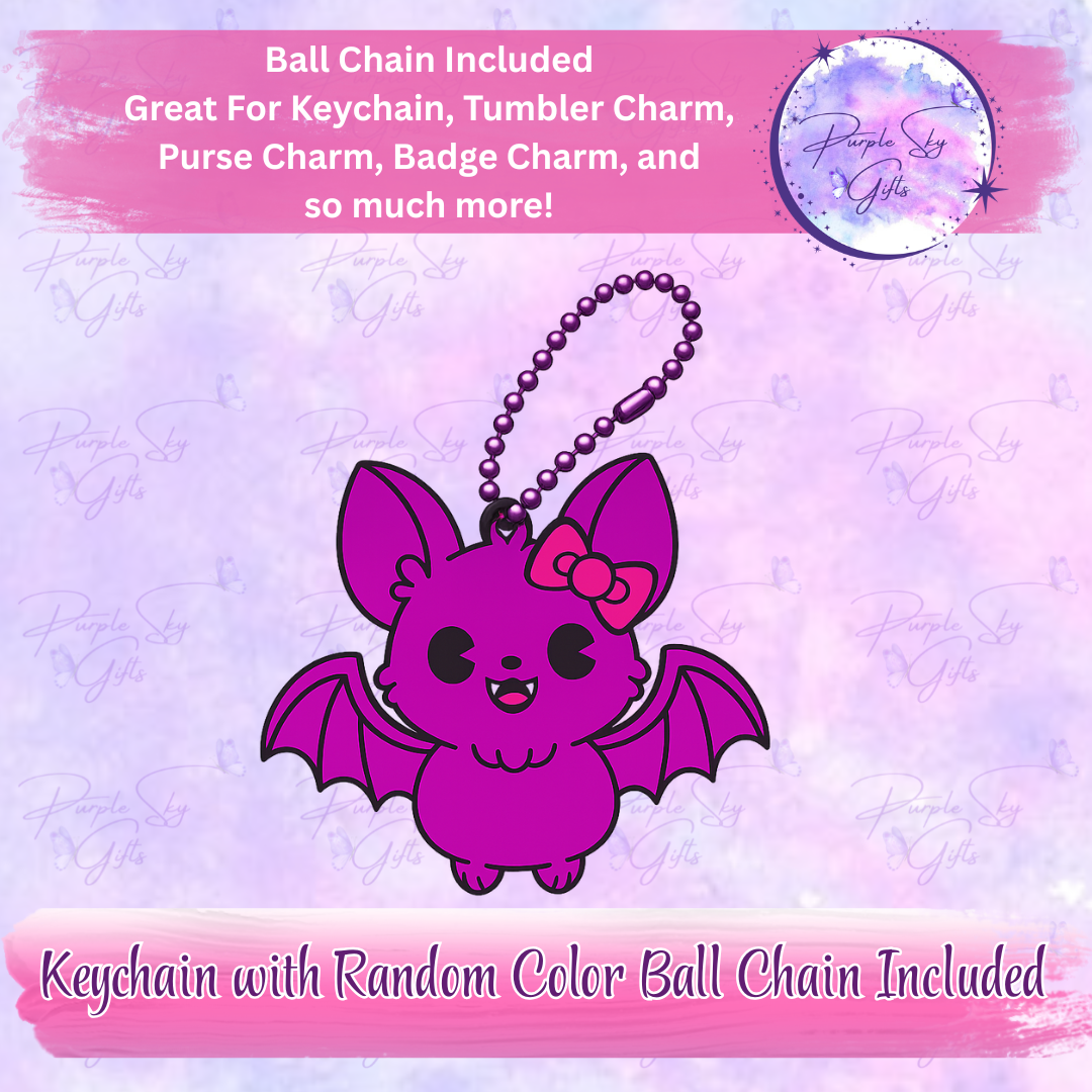 Cute Bat With Bow Keychain with Random Colored Ball Chain