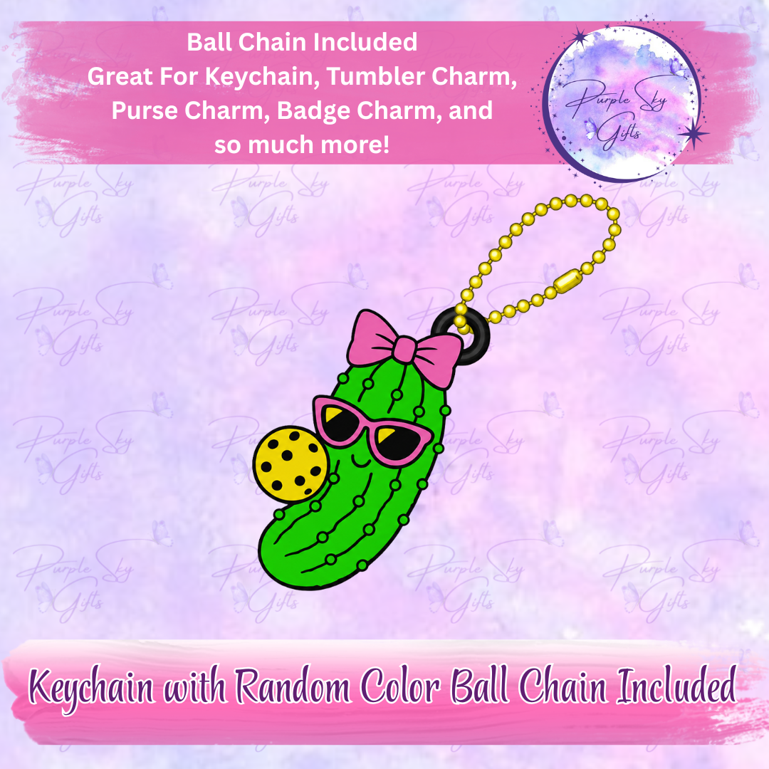 Pickleball Pickle Girl Keychain with Random Colored Ball Chain