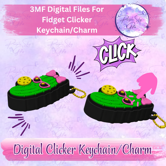 Pickleball Pickle Girl Fidget Keyboard Clicker Keychain/Charm and Desktop Version 3MF DIGITAL Files