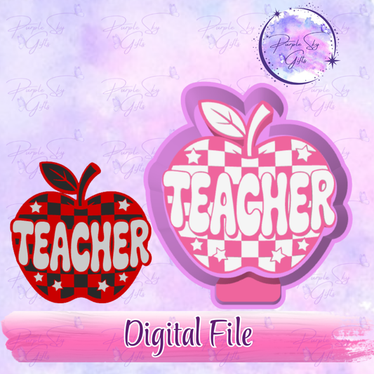 Checkered Print Solid Wording Teacher Apple Mold Housing STL Digital File