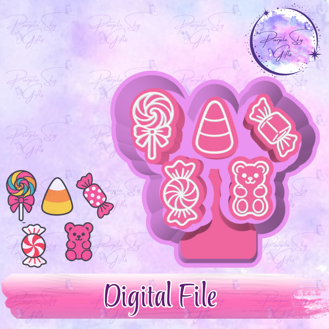 5 pack of Candy Themed Freshie Charms Mold Housing STL Digital File