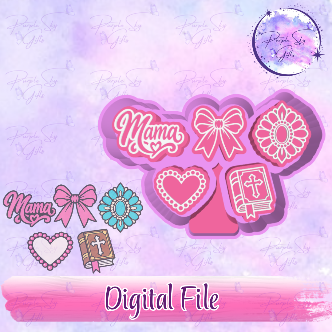 5 pack Mama, Concho, Bible, Bow, Heart Themed Freshie Charms Mold Housing STL Digital File