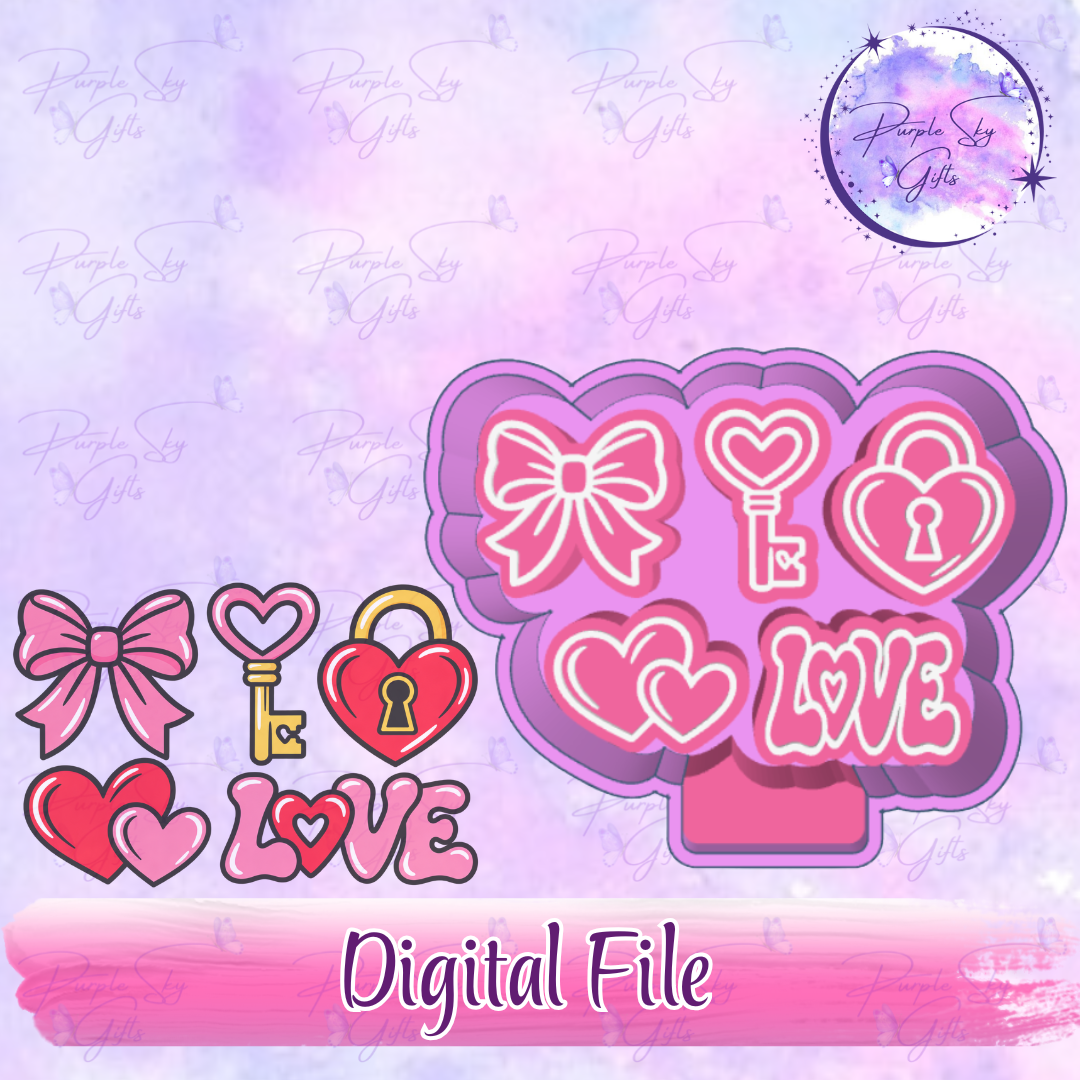 5 pack Love Themed Freshie Charms Mold Housing STL Digital File