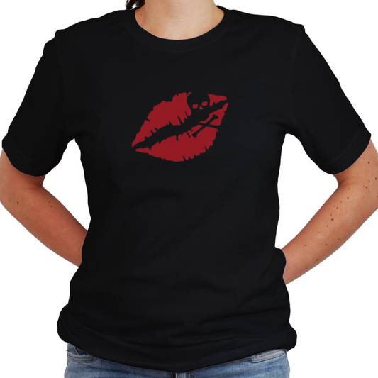Red Skull Lips - Black Unisex T-Shirt, Crewneck, Or Hoodie