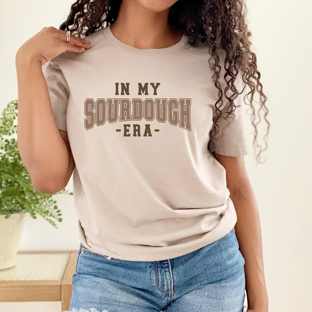 In My Sourdough Era Brown Varsity Font T-Shirt, or Crewneck - Unisex Style Great Gift