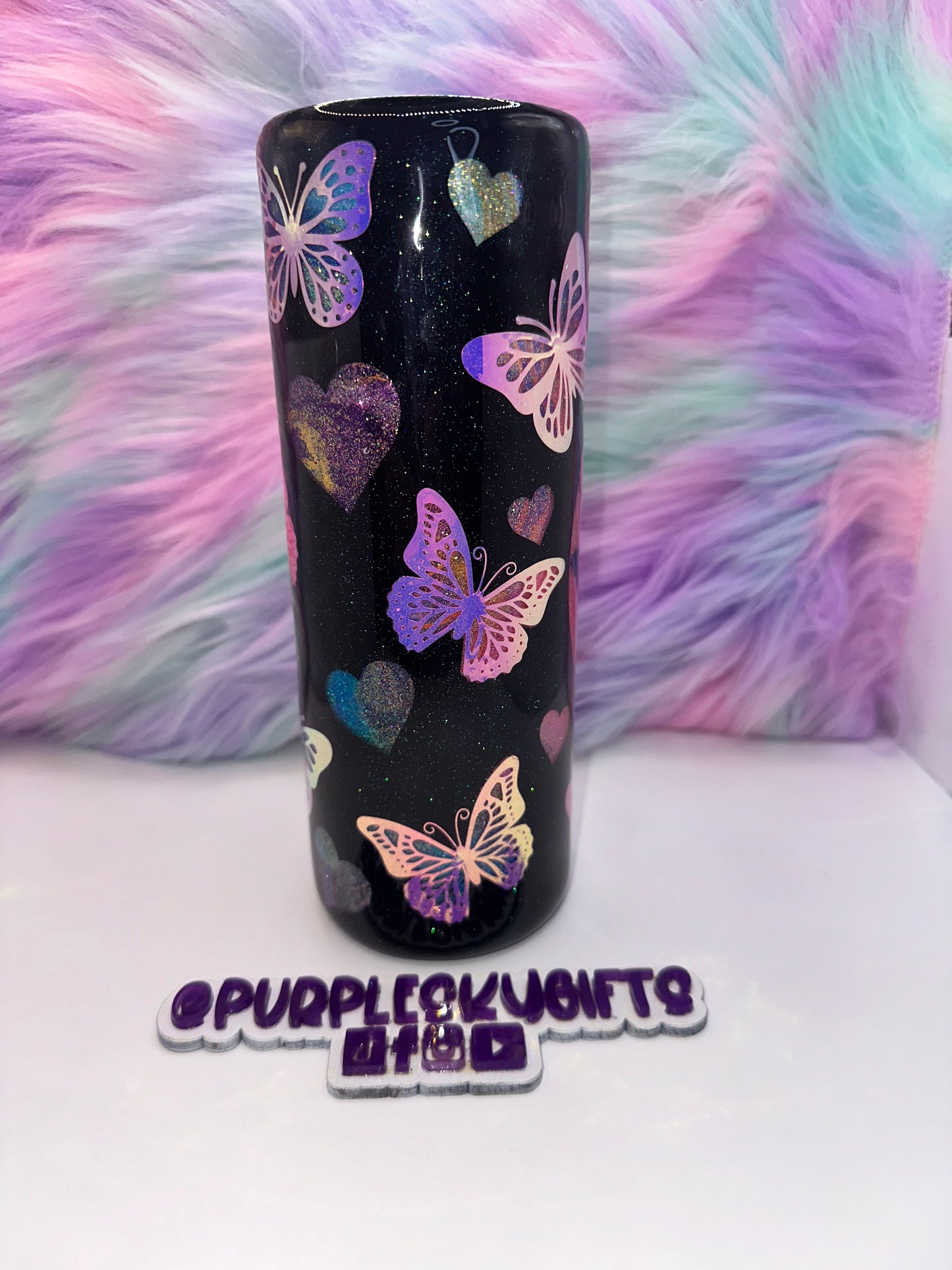 20 oz Catepillar Became A Butterfly Glitter Tumbler Ready To Ship