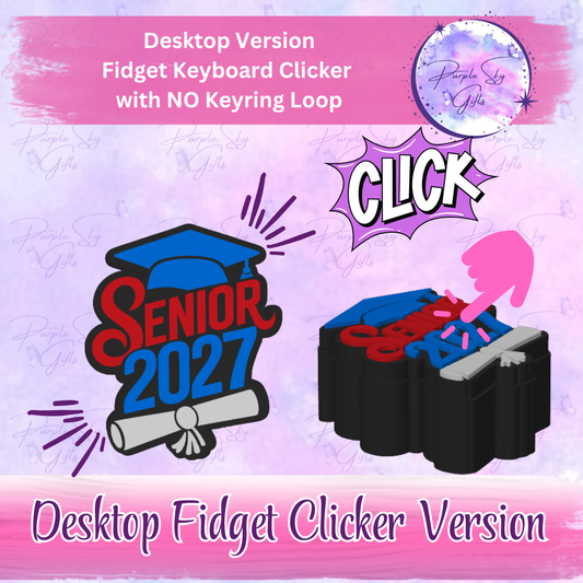 Senior 2027 Cap and Diploma Fidget Keyboard Clicker - Choice of Desktop Style or Keychain/Charm