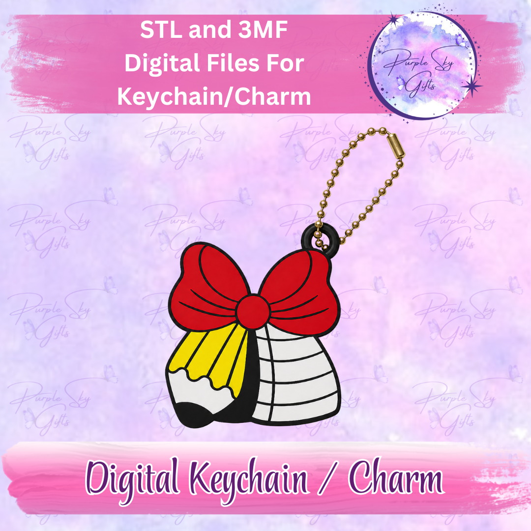 Teacher Round Middle Pencil Bow Keychain/Charm STL and 3MF Files