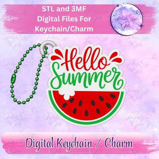 Hello Summer Watermelon Keychain/Charm STL and 3MF Files