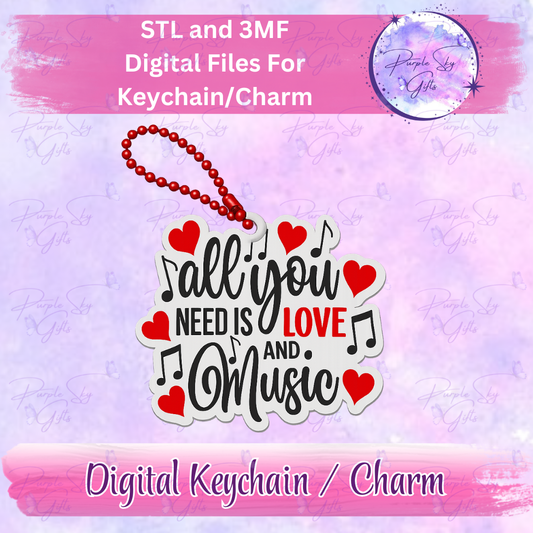 All You Need Is Love And Music Keychain/Charm STL and 3MF Files