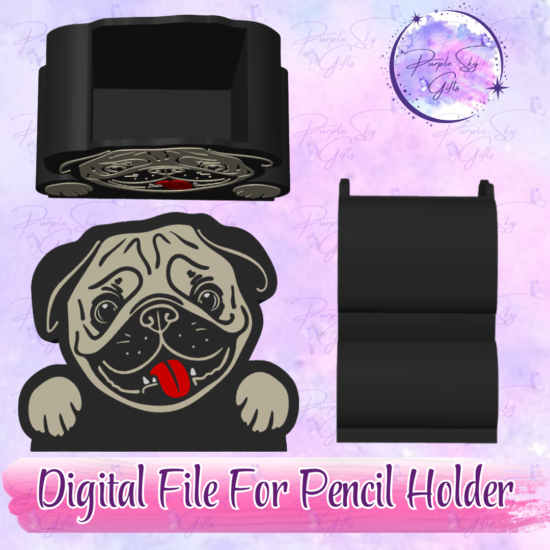 Peeking Pug STL and 3MF DIGITAL FILES For Desk Pencil Holder