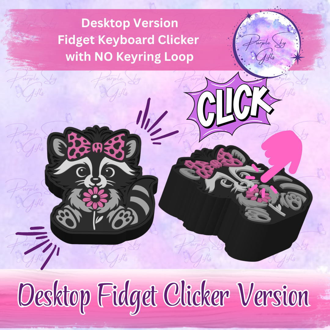 Cute Raccoon Fidget Keyboard Clicker - Choice of Desktop Style or Keychain/Charm