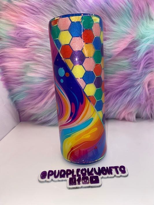 30 oz Rainbow Honeycomb Glitter Epoxy Tumbler - Ready To Ship