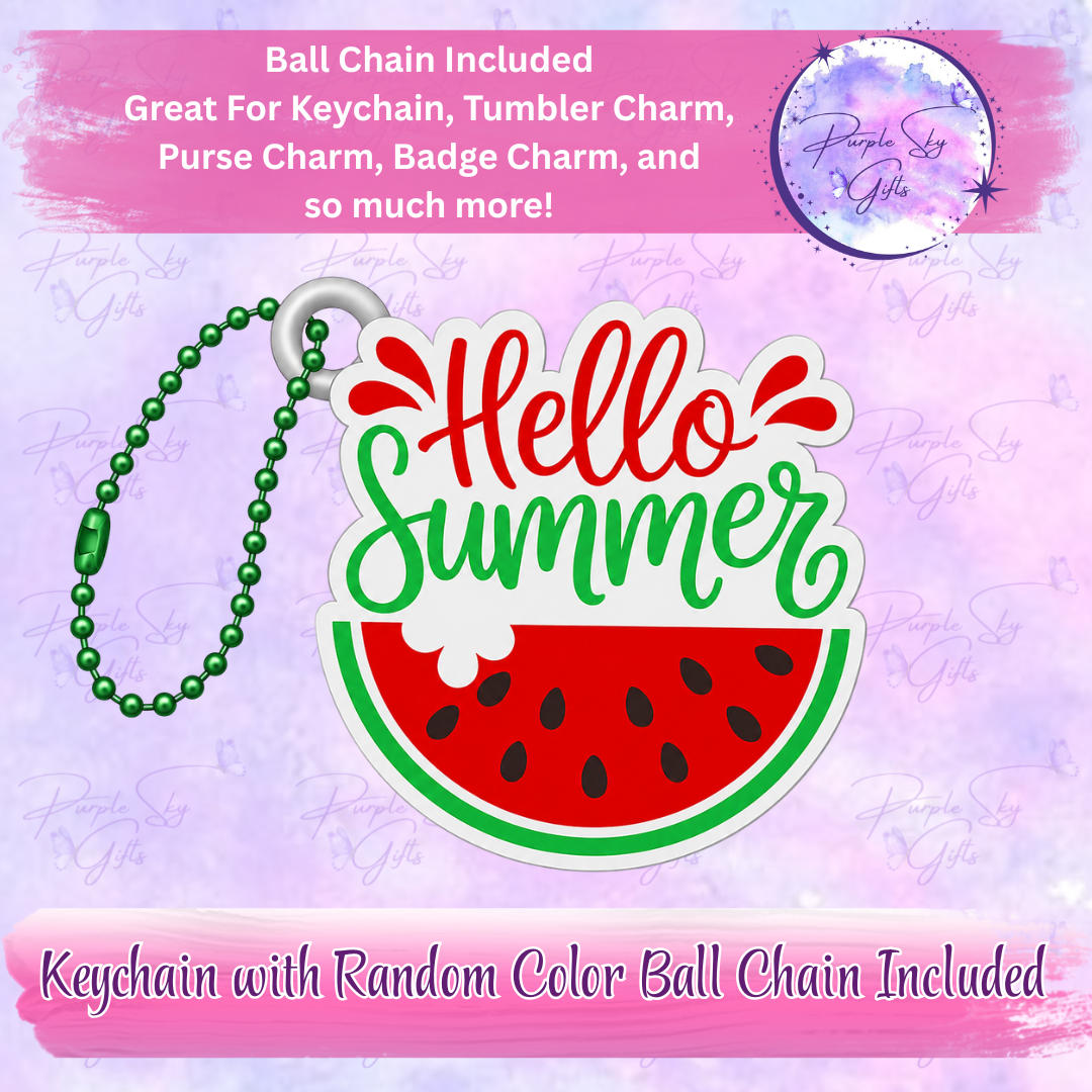 Hello Summer Watermelon Keychain with Random Colored Ball Chain