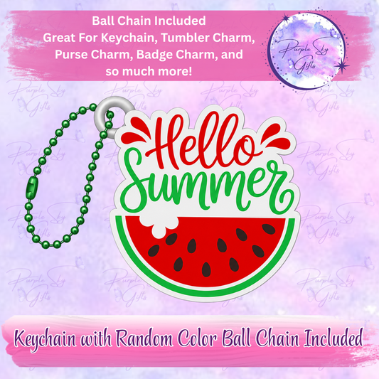 Hello Summer Watermelon Keychain with Random Colored Ball Chain