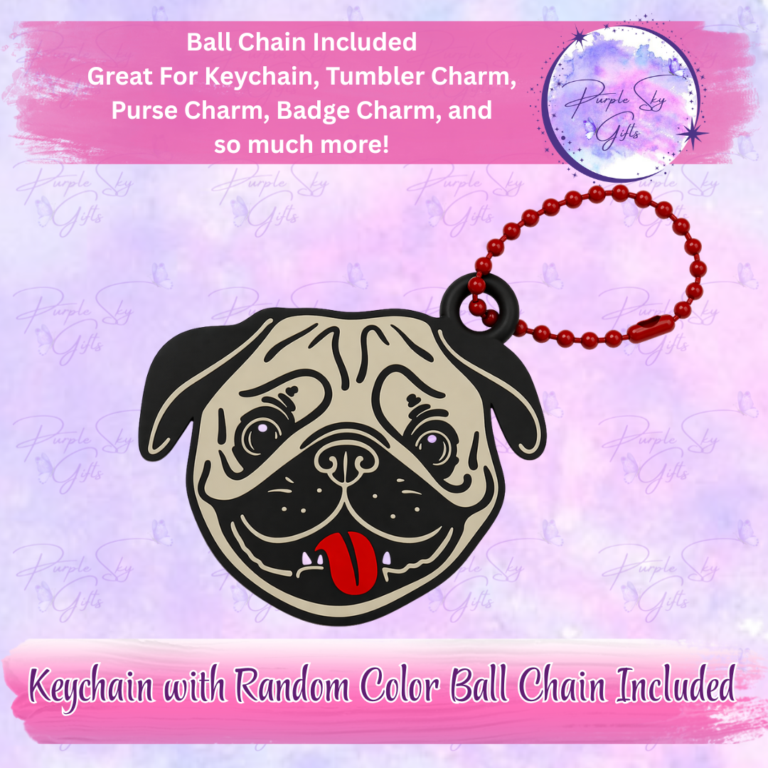 Pug Keychain with Random Colored Ball Chain