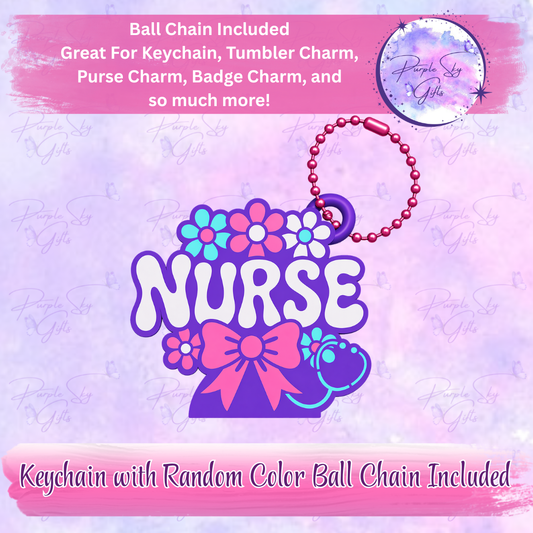 Floral Nurse Keychain with Random Colored Ball Chain