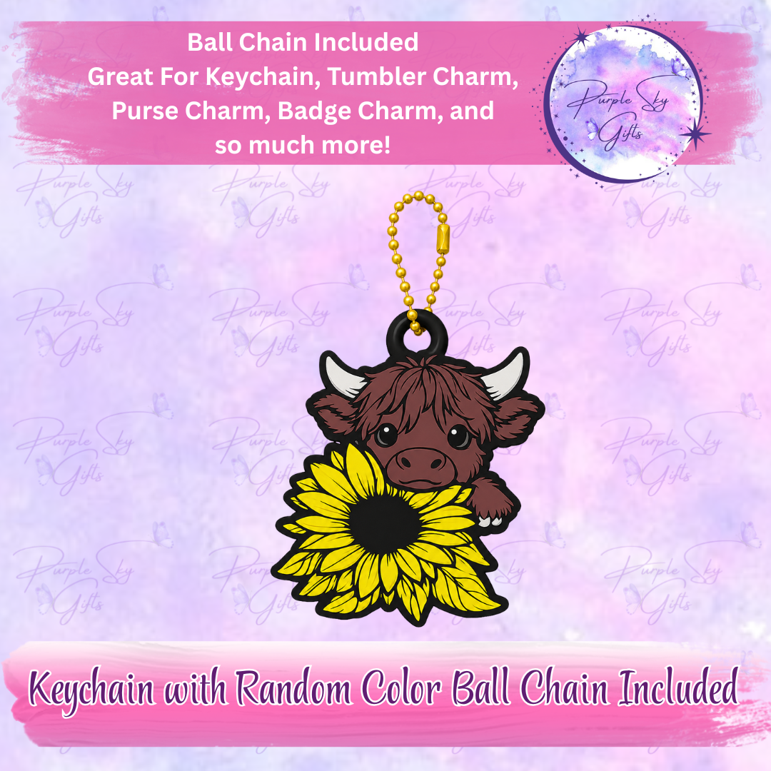 Sunflower Cow Keychain with Random Colored Ball Chain