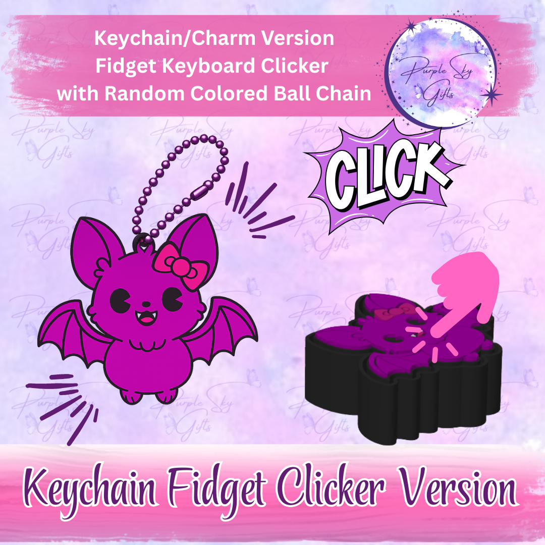 Cute Bat with Bow Fidget Keyboard Clicker - Choice of Desktop Style or Keychain/Charm