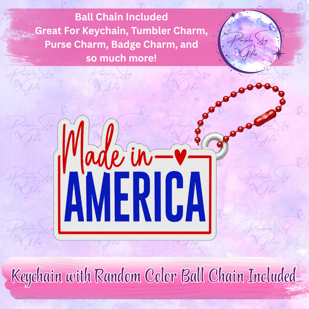 Made In America Keychain with Random Colored Ball Chain