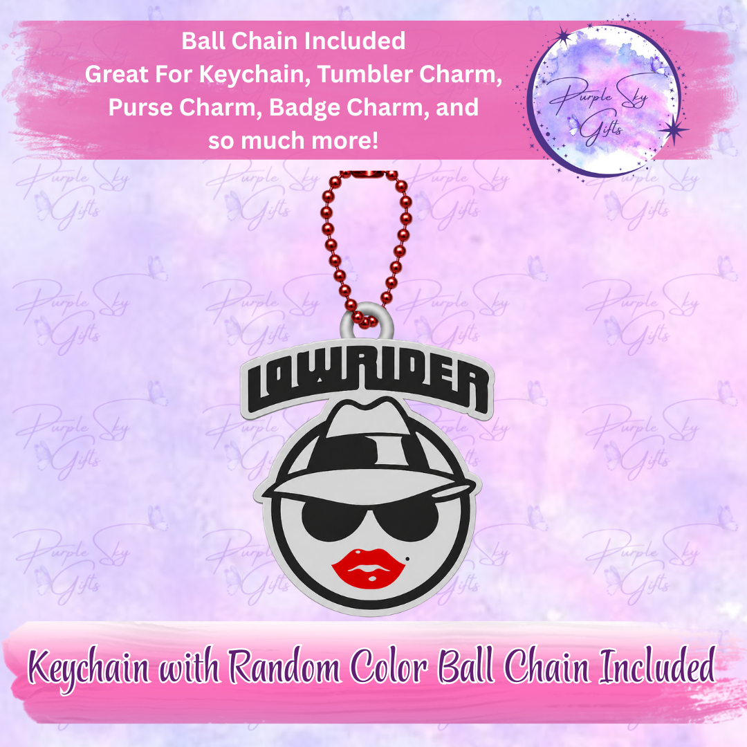 Lowrider Chola Woman With Wording Keychain with Random Colored Ball Chain