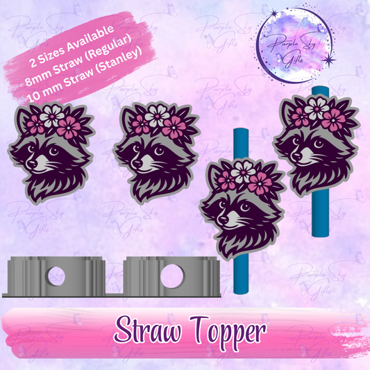 Floral Raccoon Straw Topper