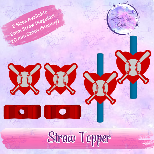 Baseball Bats Heart Straw Topper