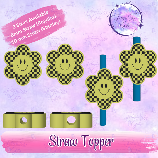 Checkered Print Flower Straw Topper