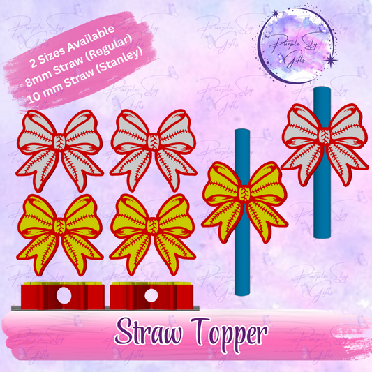 Baseball Softball Bow Straw Topper