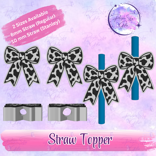 Cow Print Bow Straw Topper