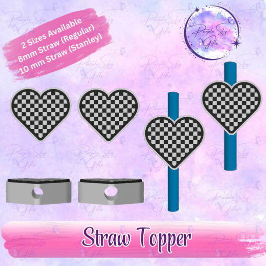 Checkered Print Heart Straw Topper