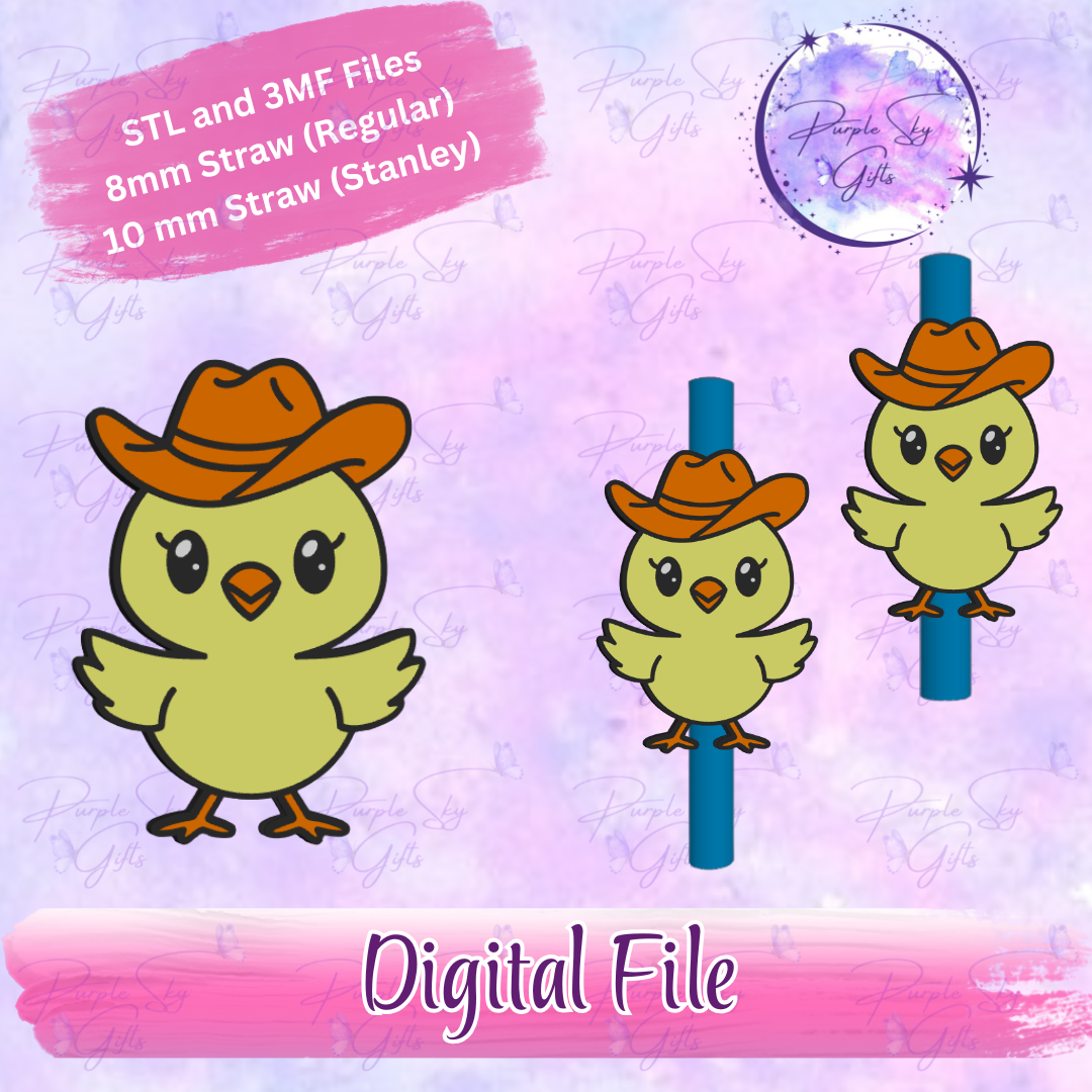 Cowboy Chick 8mm and 10mm STL and 3MF DIGITAL FILES For Straw Topper
