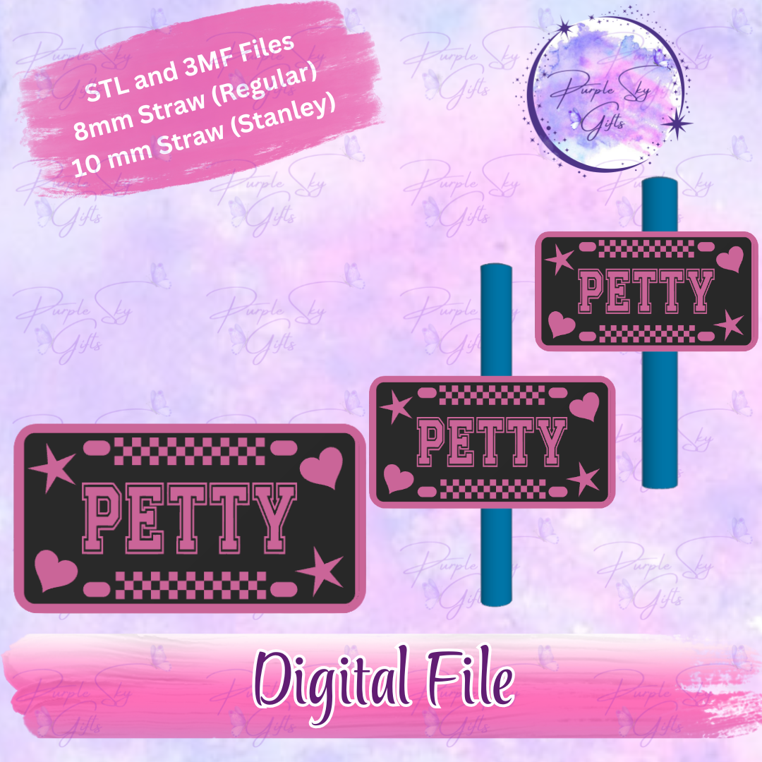 Checkered Print Petty License Plate Hearts and Stars 8mm and 10mm STL and 3MF DIGITAL FILES For Straw Topper