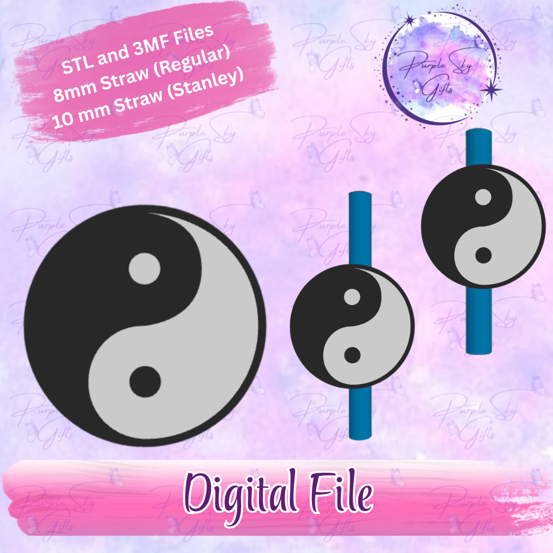 Yin Yang 8mm and 10mm STL and 3MF DIGITAL FILES For Straw Topper