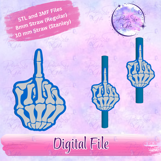 Bones Middle Finger 8mm and 10mm STL and 3MF DIGITAL FILES For Straw Topper