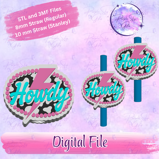 Cow Print Howdy 8mm and 10mm STL and 3MF DIGITAL FILES For Straw Topper