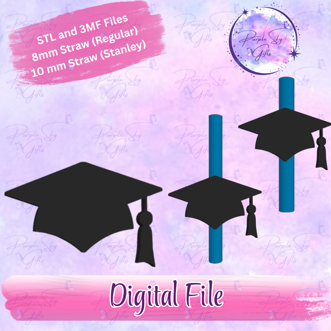 Graduation Cap 8mm and 10mm STL and 3MF DIGITAL FILES For Straw Topper
