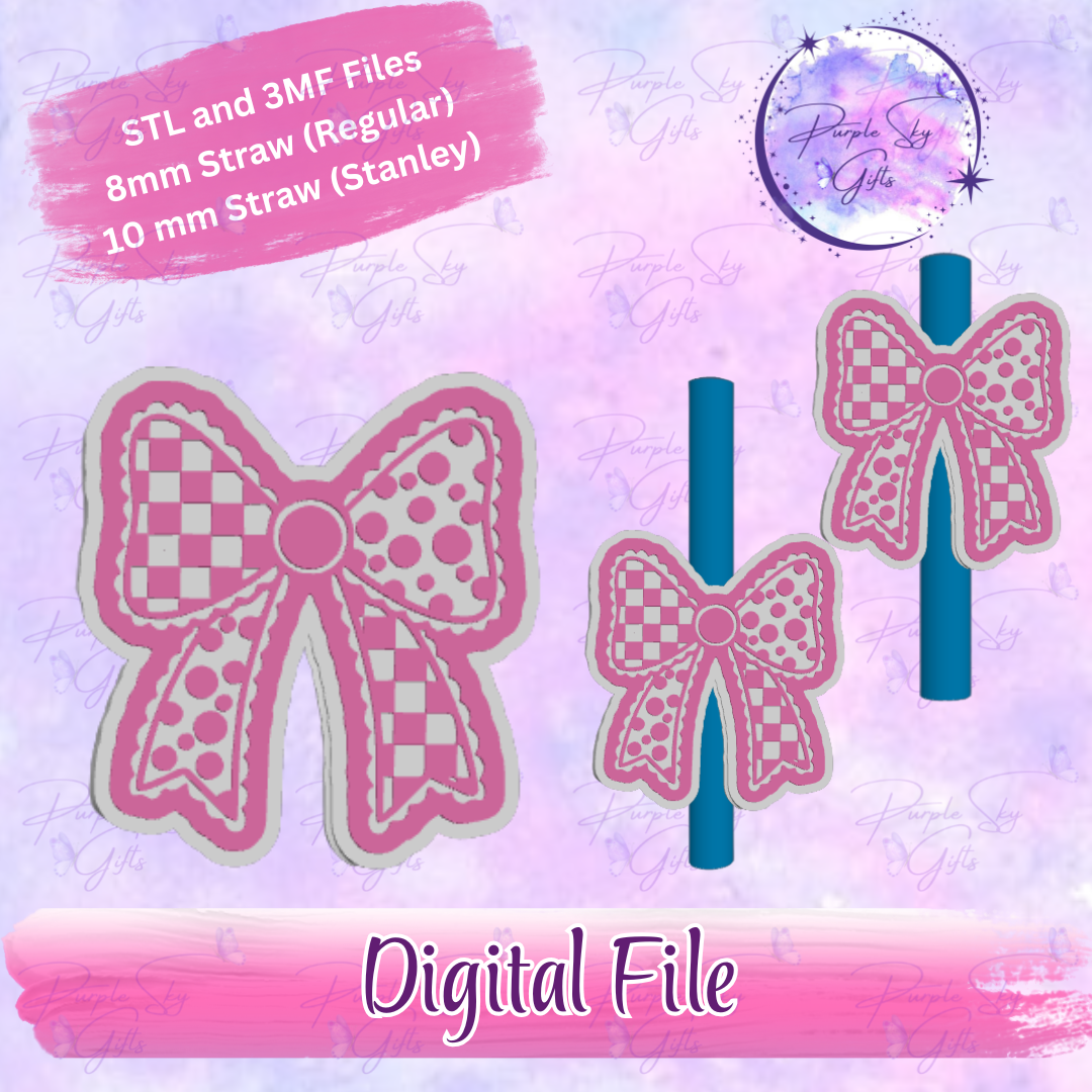 Checkered Print Polka Dot Bow 8mm and 10mm STL and 3MF DIGITAL FILES For Straw Topper