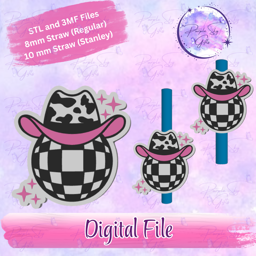 Disco Ball Cow Print Hat 8mm and 10mm STL and 3MF DIGITAL FILES For Straw Topper