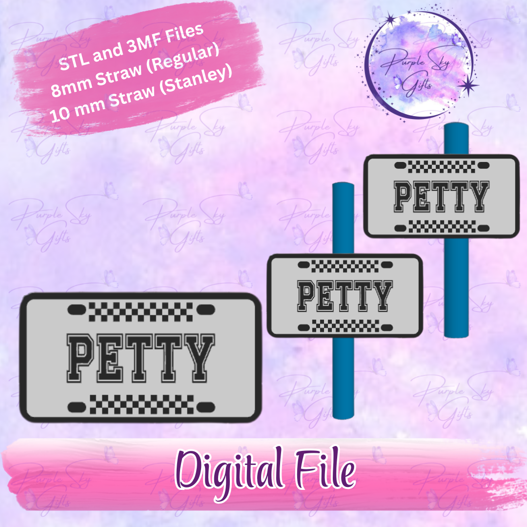 Checkered Print Petty License Plate 8mm and 10mm STL and 3MF DIGITAL FILES For Straw Topper
